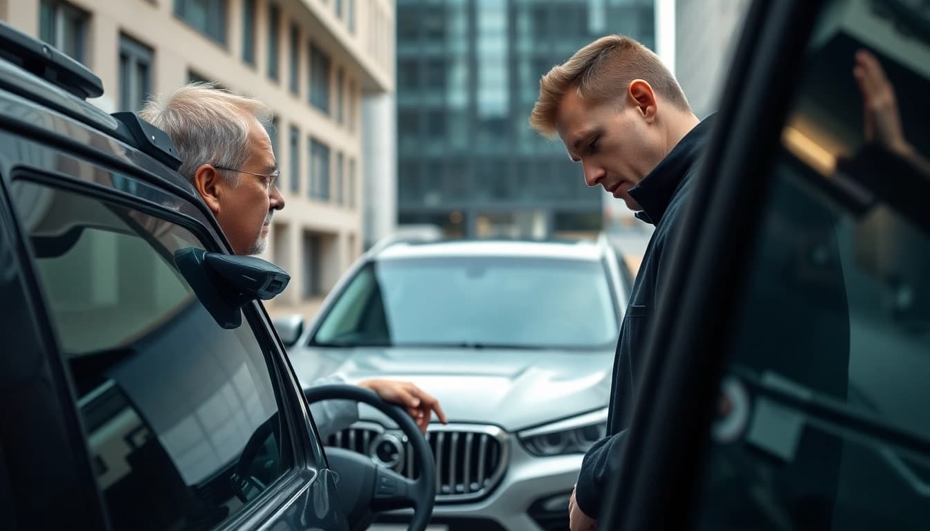 Expert Kfz Gutachter Berlin examines a car's damage with precision and care.
