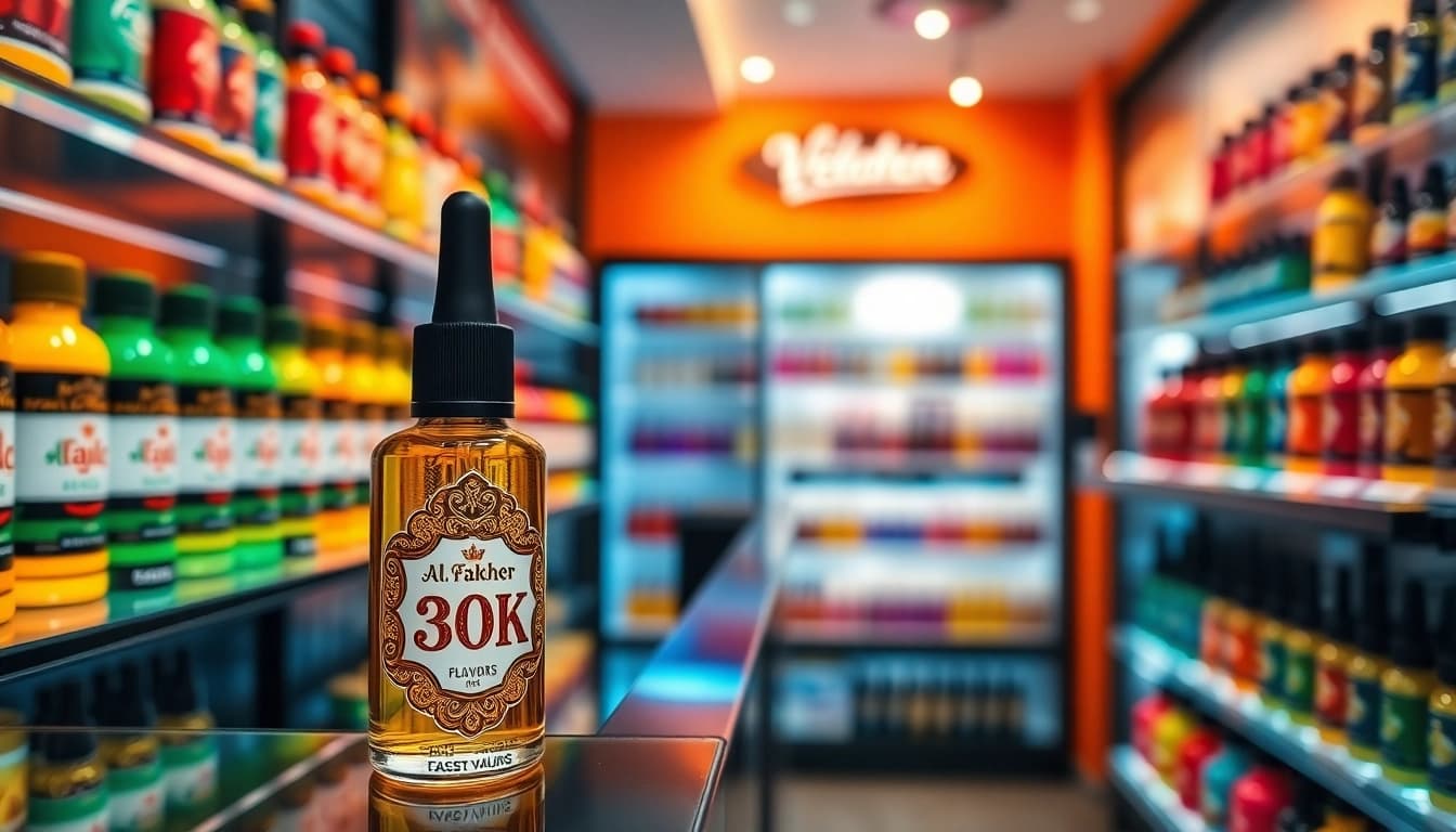 Al Fakher 30K in einer ansprechenden Vape Store-Präsentation mit lebendigen Farben.