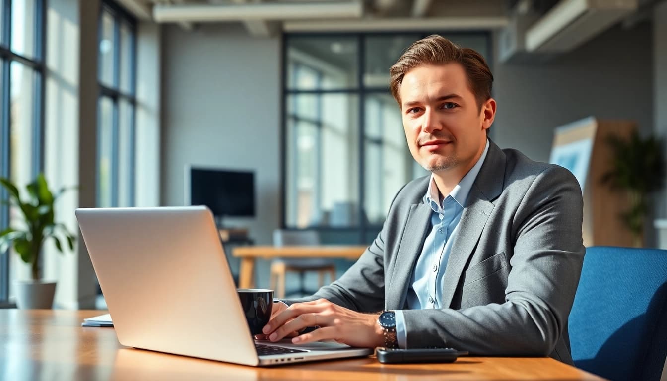 Headhunter Schweiz motiviert in einem modernen Büro, konzentriert auf die Rekrutierung.