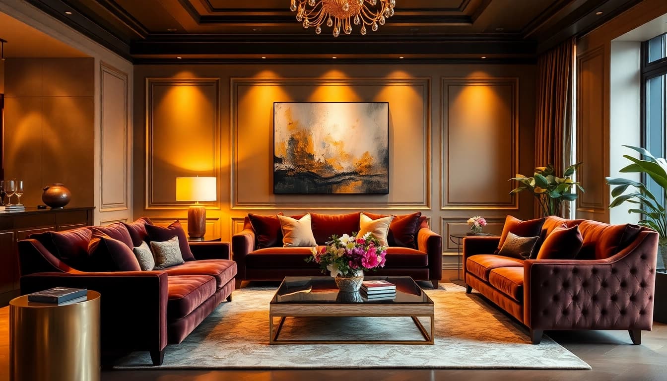 Luxury living room with plush furnishings and elegant decor for a sophisticated ambiance.