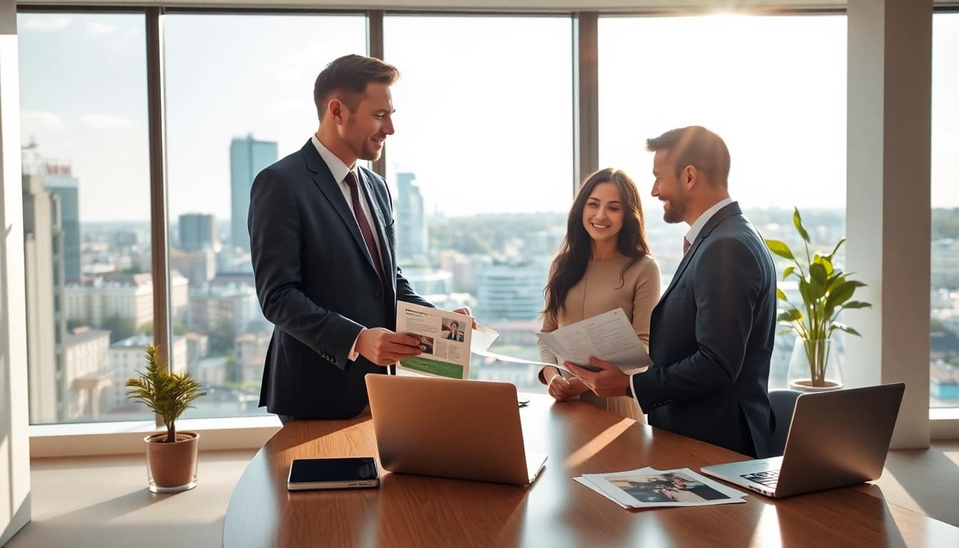Immobilienmakler Frankfurt Ginnheim berät Kunden in modernem Büro über Immobilien.