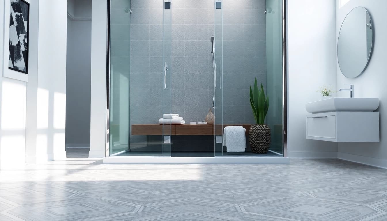 Elegante duschkabine 90x90 komplett in modernem Badezimmer mit schimmernden Glasflächen.