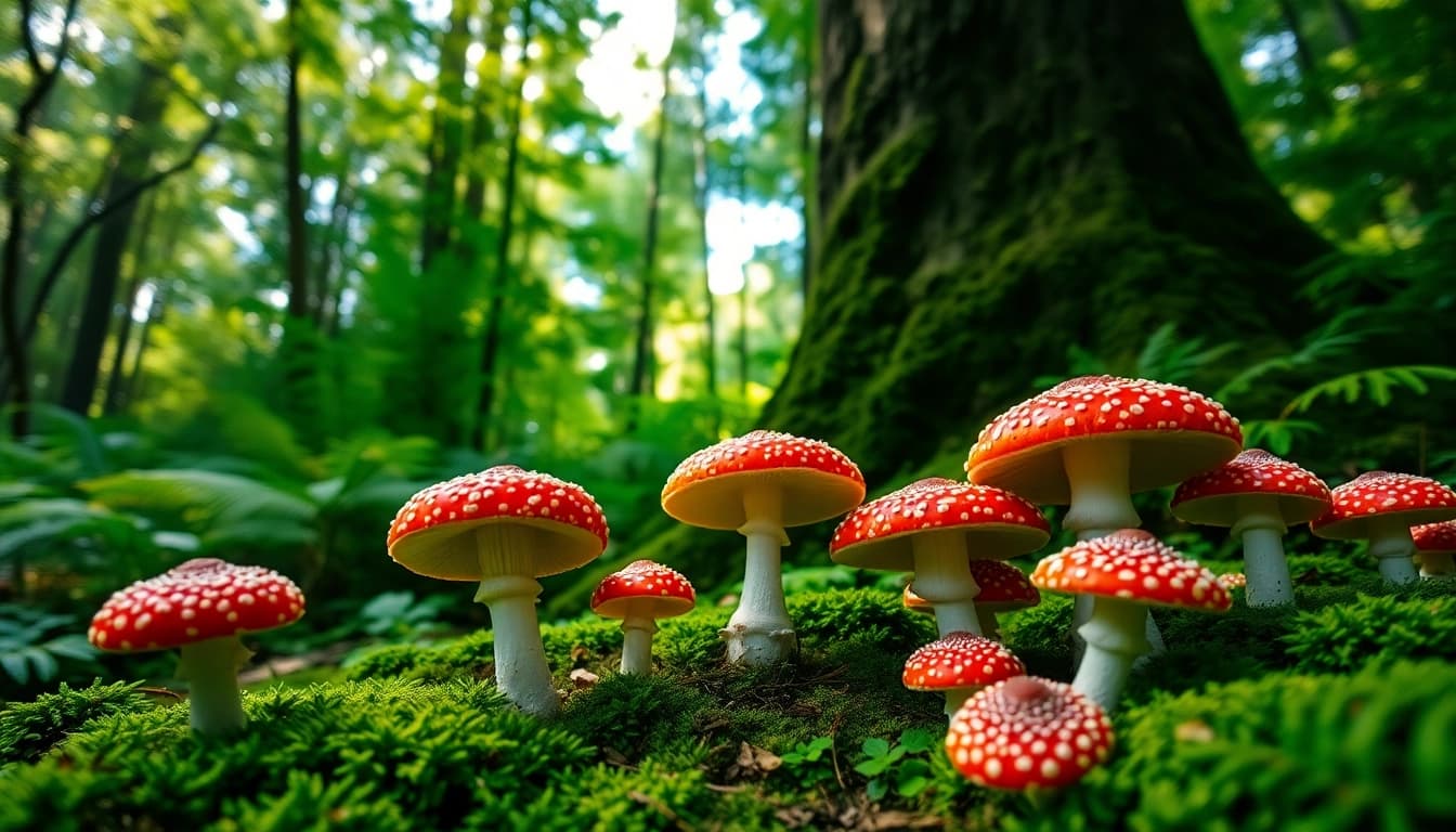 Fliegenpilz kaufen - Entdecken Sie die Schönheit des roten Fliegenpilzes in einem grünen Wald.