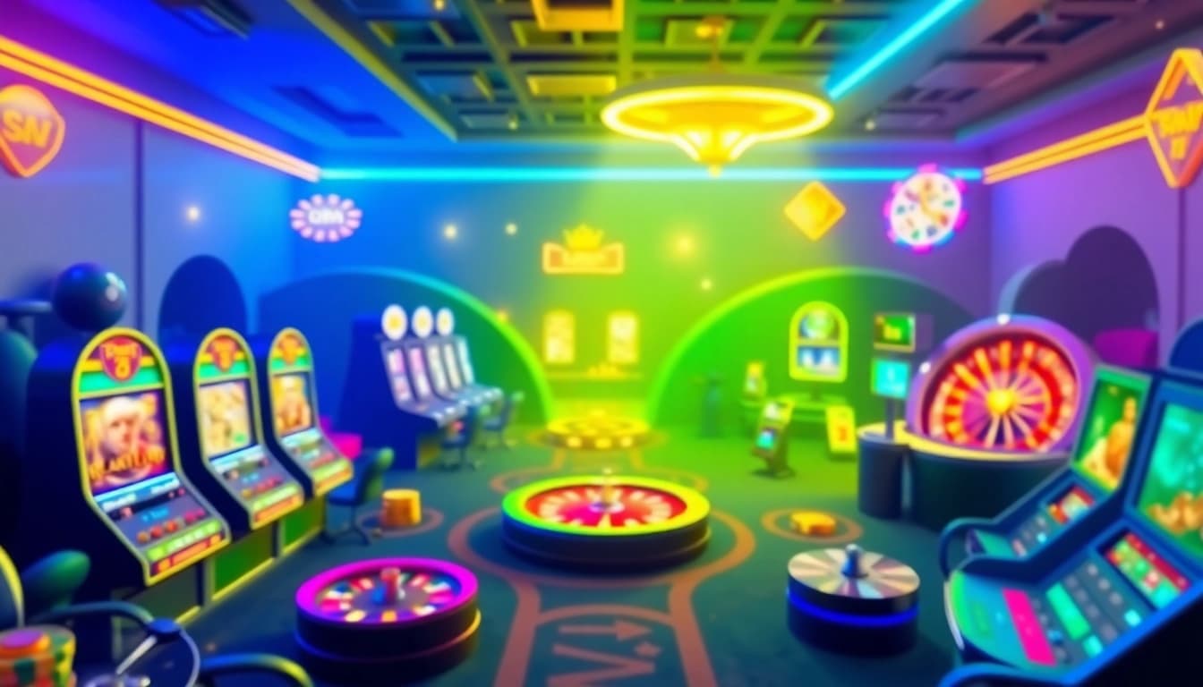 Experience diverse gaming options at online casinos with colorful slots and card games.
