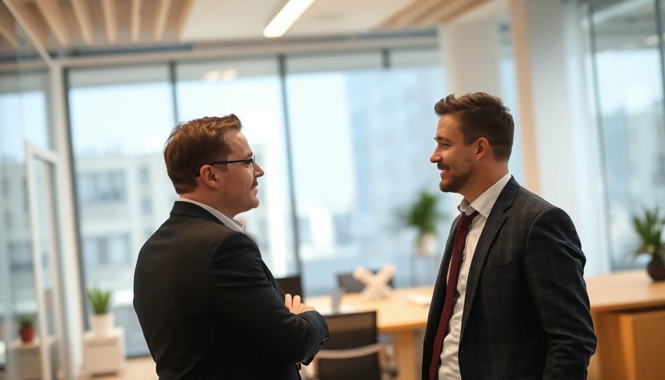 Headhunter berät Kandidaten in einem modernen Büro, während sie über Karrieremöglichkeiten sprechen.