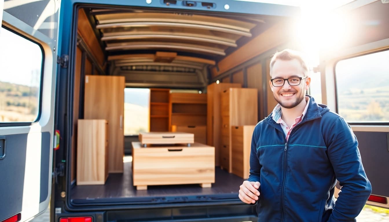 Professionelles Umzugsunternehmen im Saarland lädt Möbel sicher in einen Transporter.