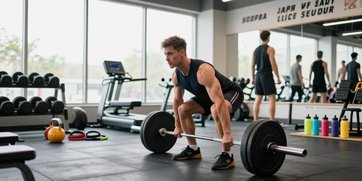Bodybuilder showcasing strength at the Anabolika Shop gym with modern fitness equipment