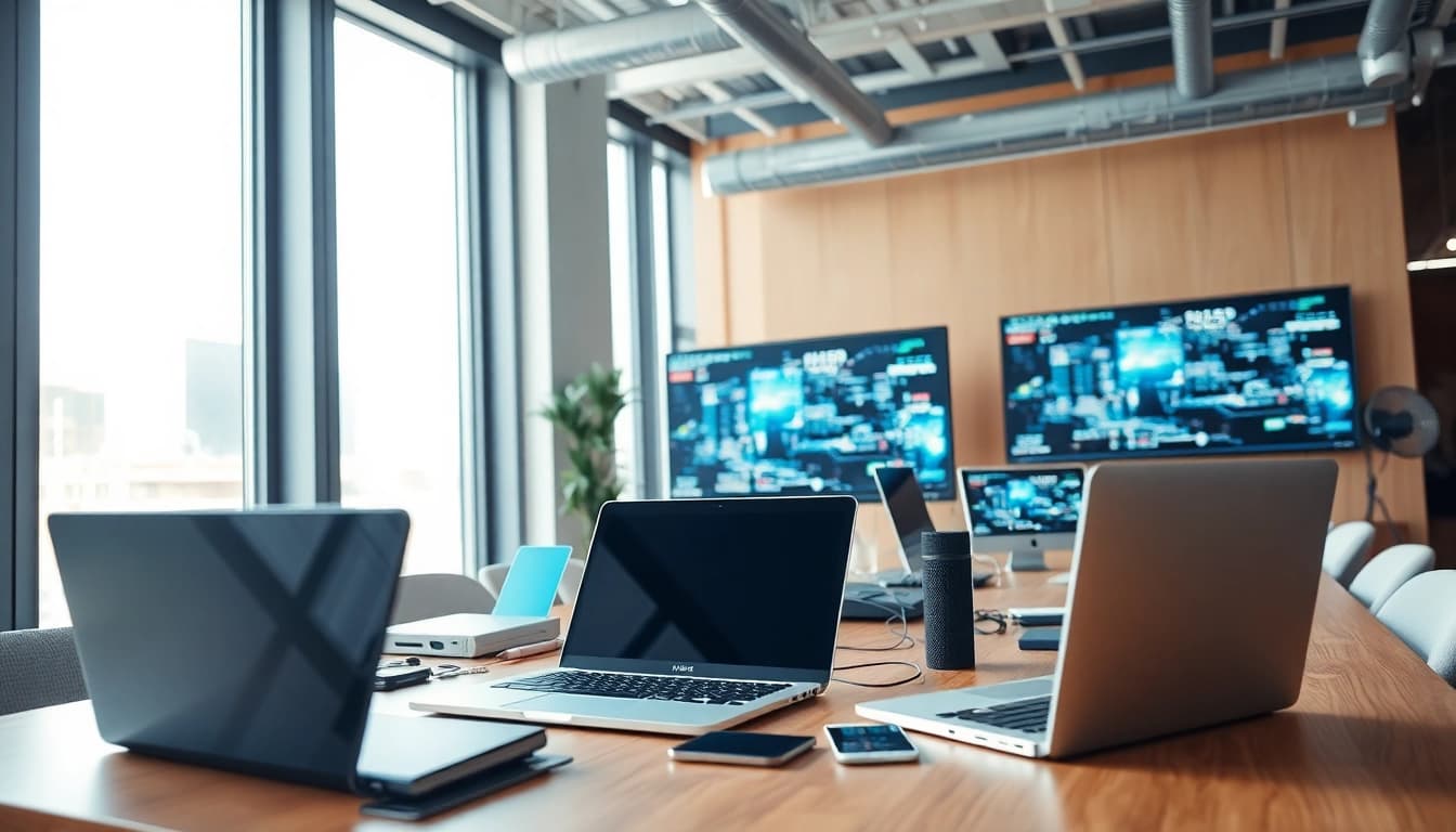 Technik News präsentiert aktuelle Technologietrends in einem modernen Büroumfeld.