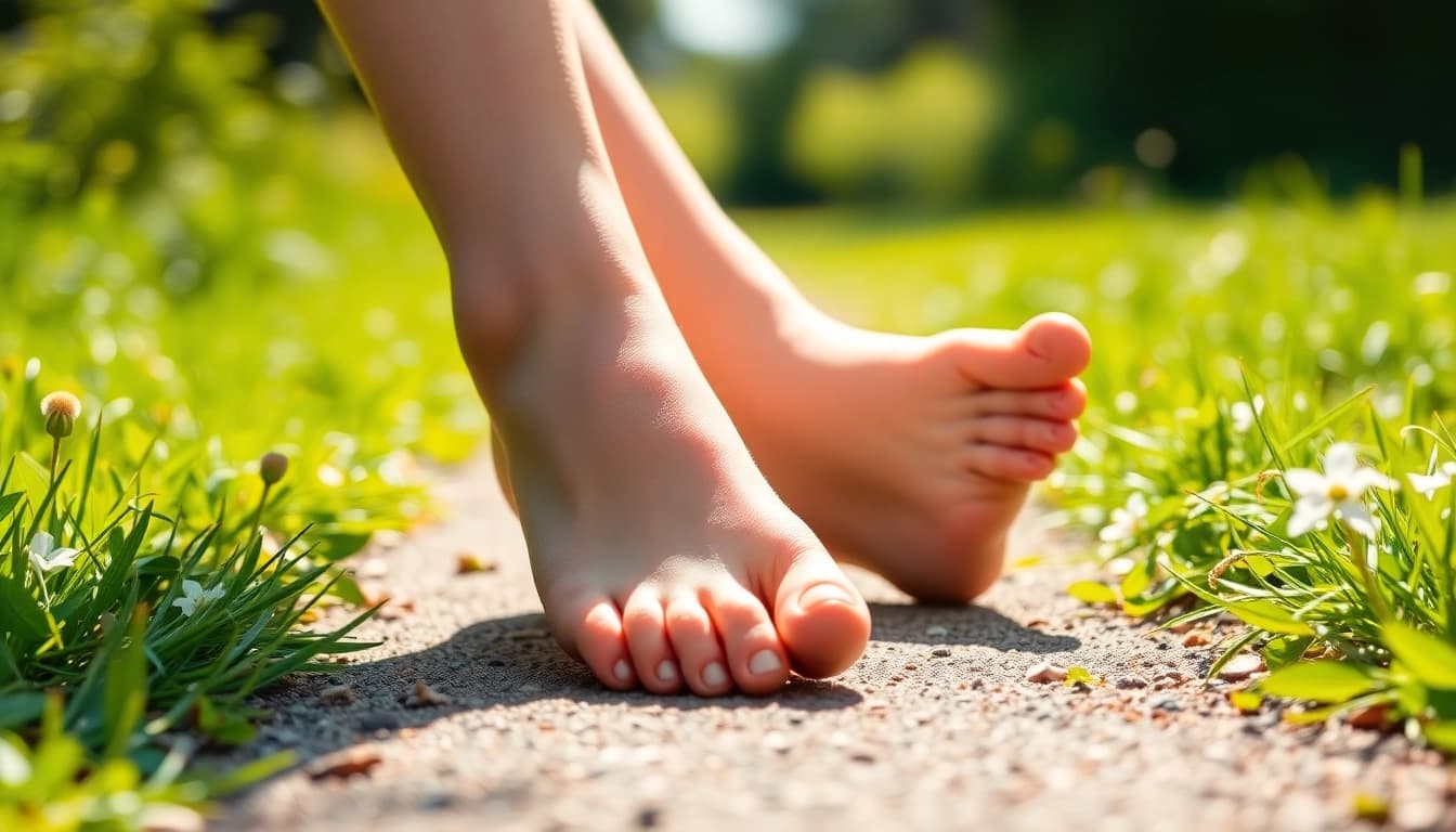 Fußbilder verkaufen in einem künstlerischen und natürlichen Setting, das die Schönheit der Füße hervorhebt.