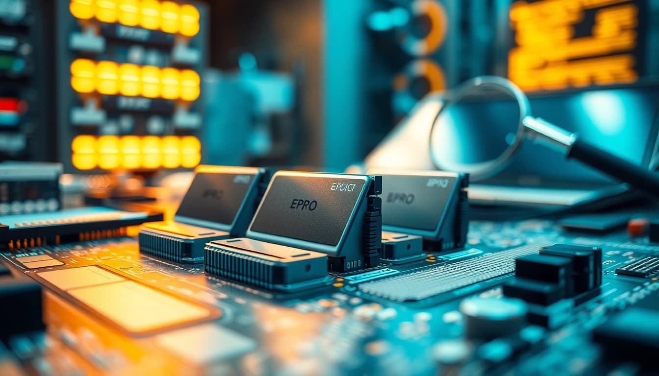 Prozessor Vergleich: Vergleich von leistungsstarken Prozessoren auf einer digitalen Schaltfläche.