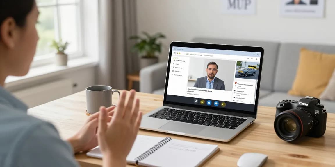 MPU Vorbereitung online mit einem Psychologen während eines Videoanrufs in einem gemütlichen Homeoffice.