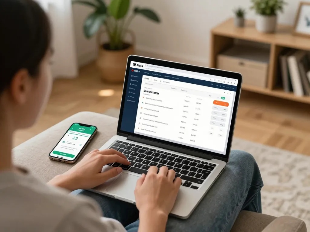 Engaging in online sports betting with O8 FOREX on a laptop at home, highlighting live betting excitement.