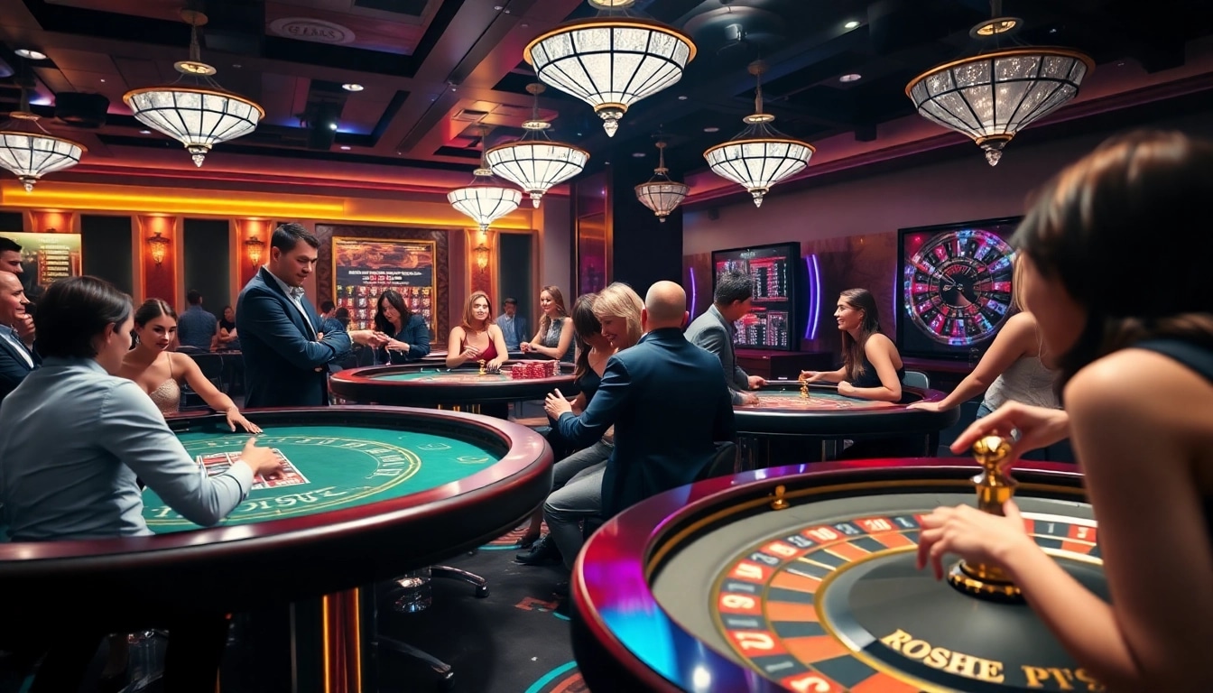 Erleben Sie spannende Spiele im Casino online mit lebhaften Tischen und festlicher Atmosphäre.