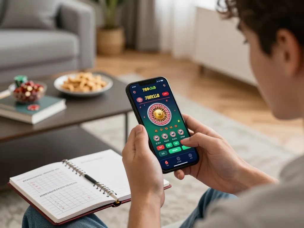 Player exploring the 789club app on a smartphone during an engaging online casino session at home.