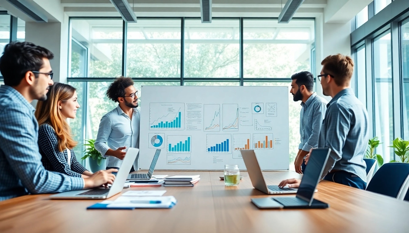 Online Marketing Strategien in einer modernen Büroatmosphäre mit einem engagierten Team.
