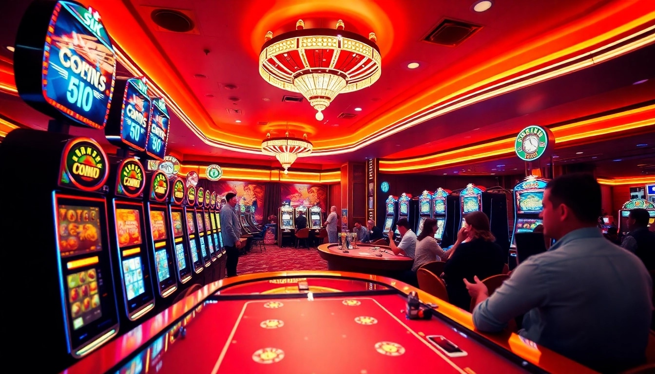 Play and win with casino bonus ohne einzahlung, featuring colorful slot machines and lively gaming atmosphere.