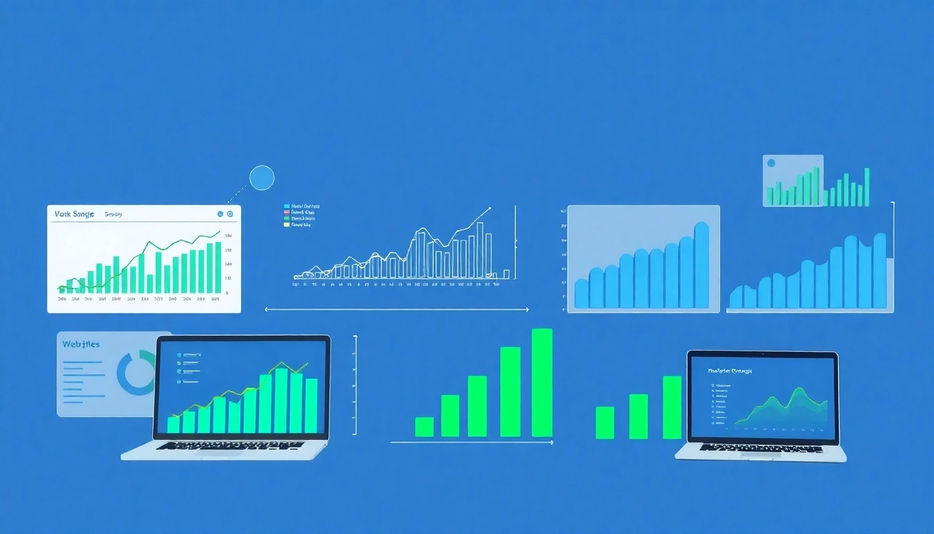 Visualisierung eines dynamischen Website-Rangs mit Diagrammen und Geräten für Web-Rang-Analysen.