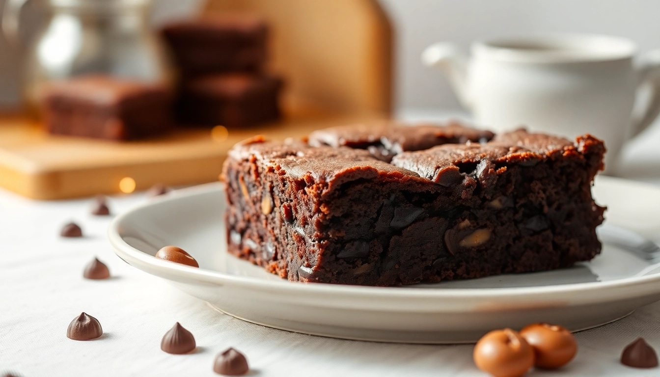 Backen von Hasch Brownies mit köstlicher Schokolade und einem Hauch von Puderzucker dekoriert.