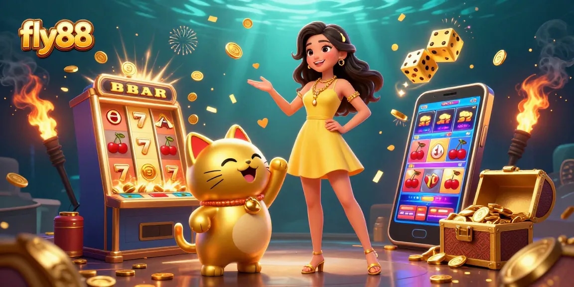 Engage with fly88 and experience thrilling casino adventures, featuring golden lucky cat and vibrant slot games.