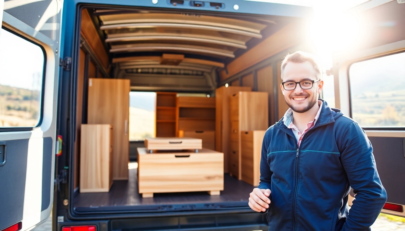 Professionelles Umzugsunternehmen im Saarland lädt Möbel sicher in einen Transporter.