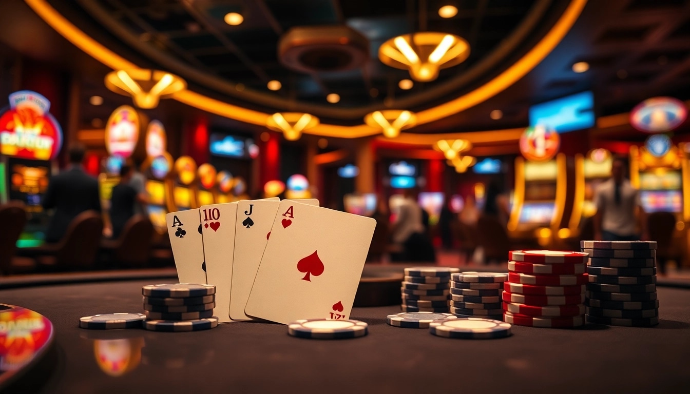 Spielen Sie Casino Spiele.de mit stilvollen Spielkarten und Chips auf einem eleganten Tisch.