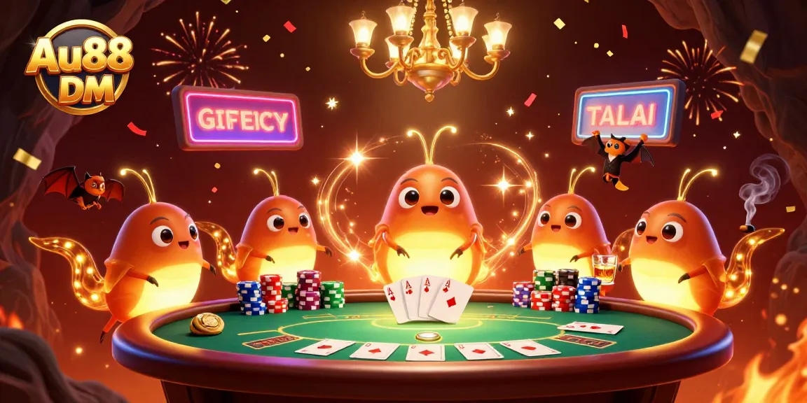 Engage with the vibrant casino world of Au88 DM featuring glowworms and a bat dealer.