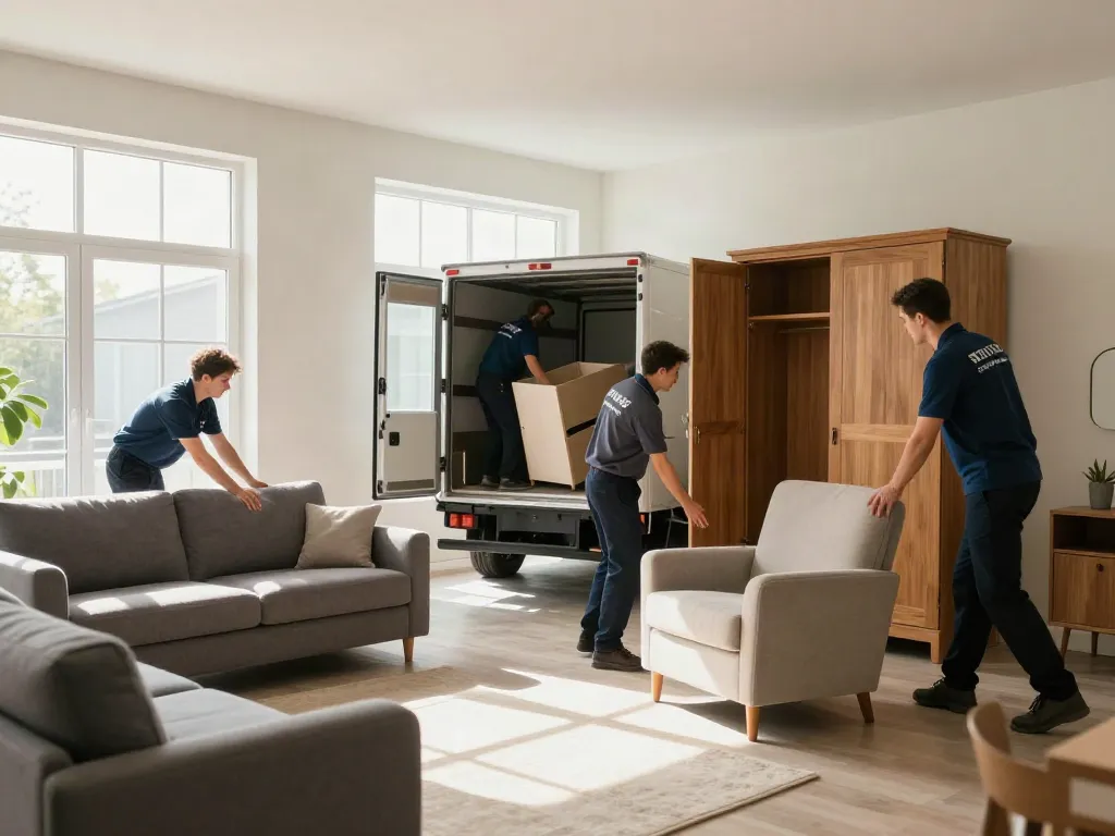 Effiziente Sperrmüllentrümpelung in Berlin mit professionellen Umzugshelfern, die Möbel aus einer Wohnung entfernen.