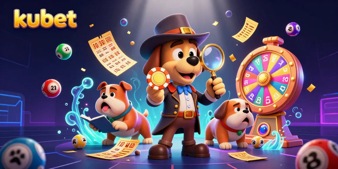 Engage with kubet's vibrant casino world through colorful lottery balls and casino clues in a dynamic digital illustration.