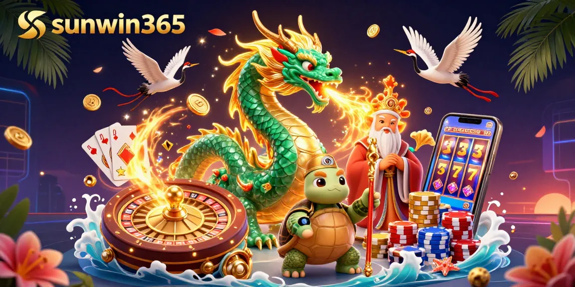 Experience thrilling gameplay at sunwin365 with vibrant dragons, lucky cranes, and colorful slot machine action.