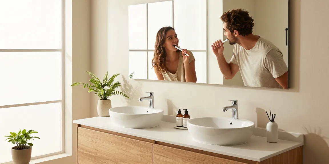 Stijlvol badkamermeubel 140 met dubbele wastafels in een moderne badkamer, die een functionele en elegante ruimte creëert.