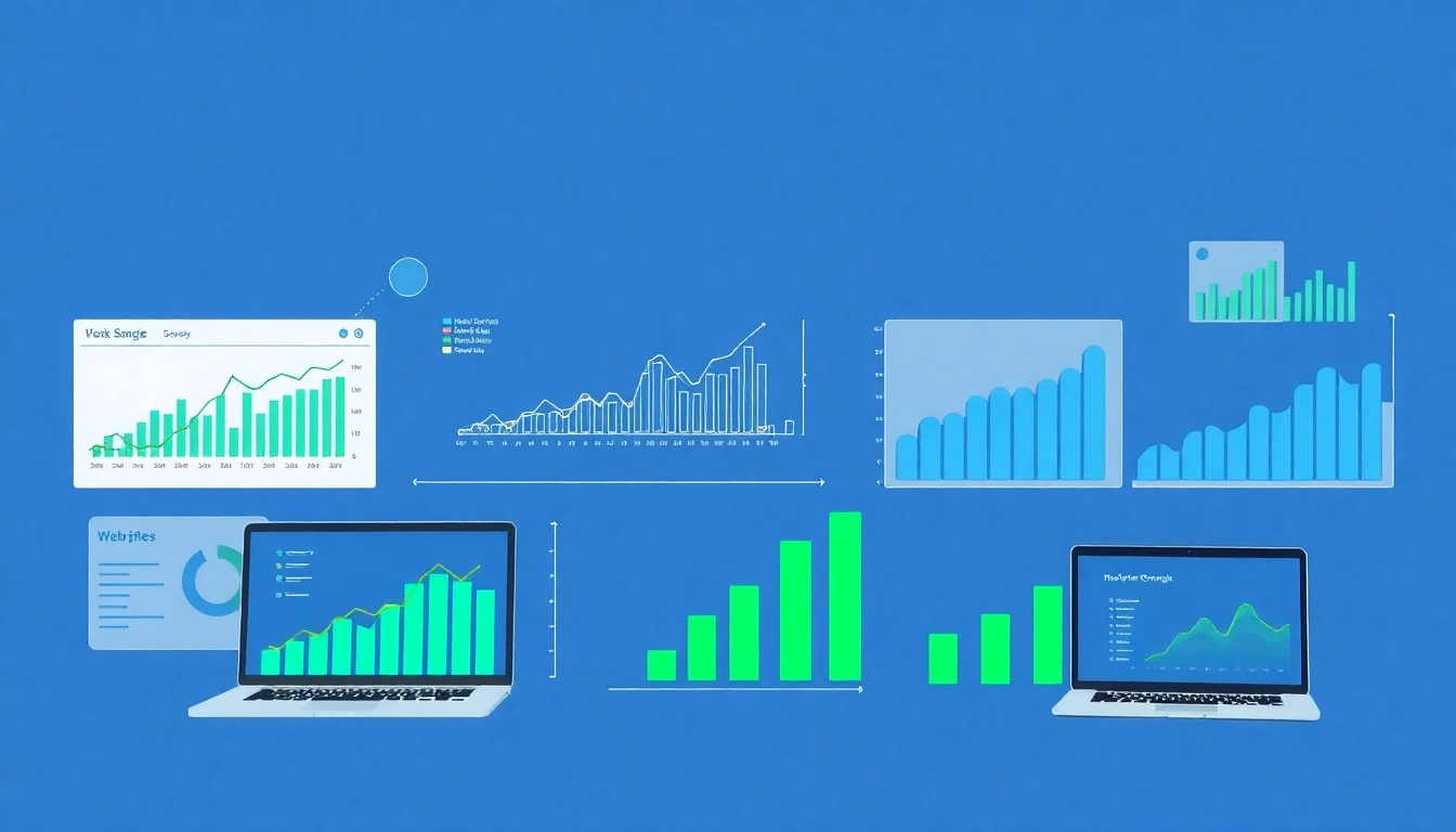 Visualisierung eines dynamischen Website-Rangs mit Diagrammen und Geräten für Web-Rang-Analysen.
