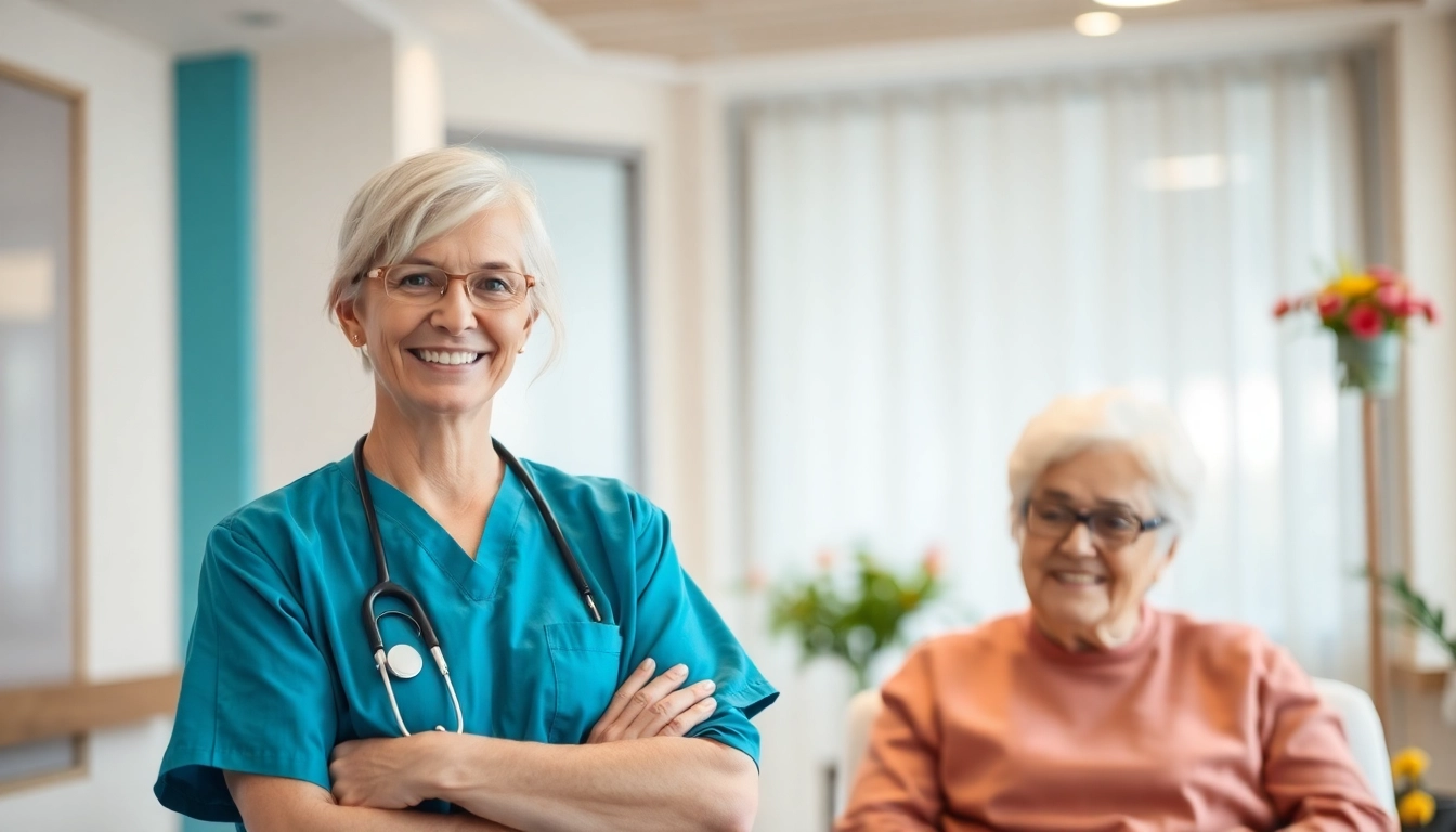 Pflegefachkraft Hameln unterstützt Patienten in einem modernen Pflegeheim, zeigt Empathie und Professionalität.