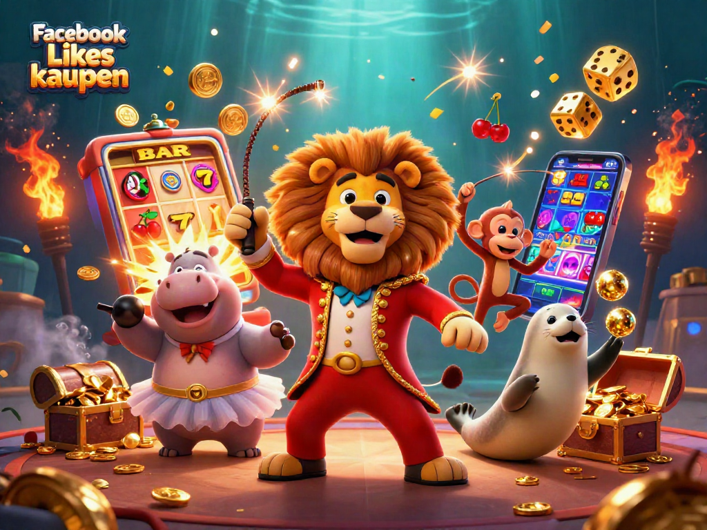 Erleben Sie Facebook Likes kaufen mit einer aufregenden Illustrationen von Casino-Elementen und Charakteren.