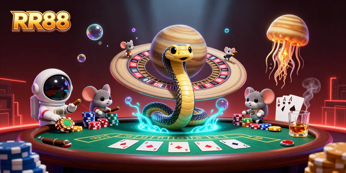 Experience thrilling roulette action at RR88 with a cartoon Saturn snake and astronaut mice betting.