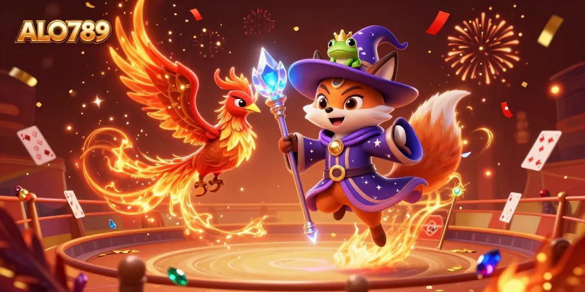 Engage in thrilling cockfighting action with ALO789's mystical wizard characters and magical visuals.