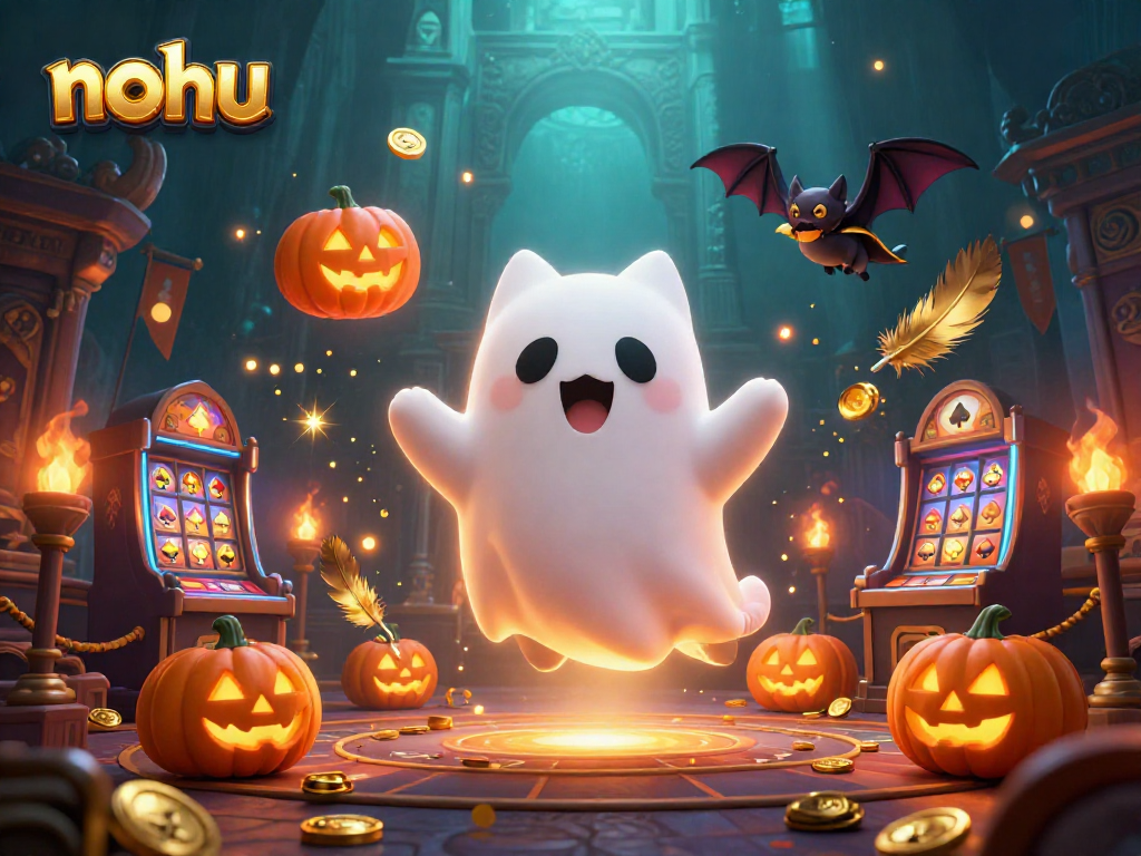 Engage in thrilling casino games with nohu alongside a ghost cat and vampire bat in enchanting gameplay.
