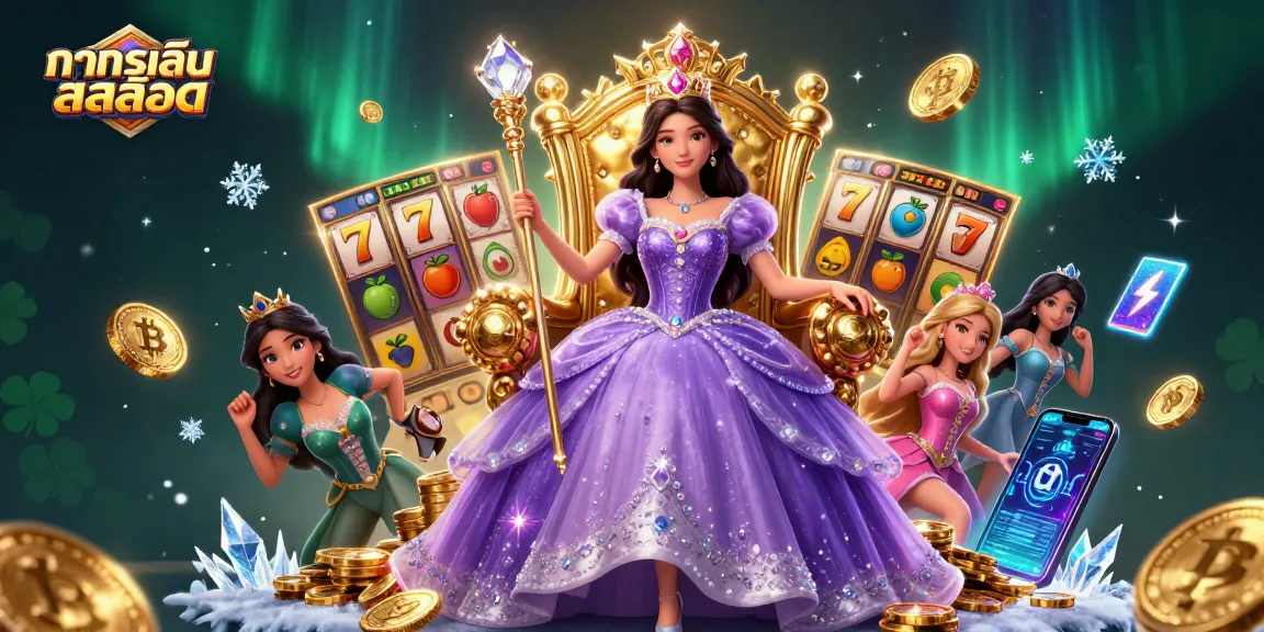 Engage in ทดลองเล่นสล็อต with vibrant 3D illustration showcasing a royal character and slot elements.