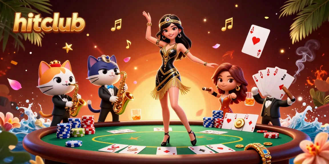 Win big at Hitclub with an engaging illustration of casino games, vibrant characters, and rich 3D details.
