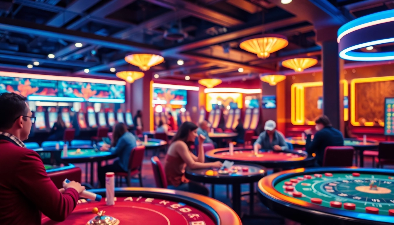 Casino Bonus ohne Einzahlung Deutschland: Spieler genießen Freispiele in einem modernen Online-Casino mit aufregender Atmosphäre.