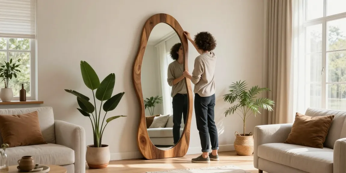 Stylischer organischer Spiegel, der ein modernes Innendesign für harmonische Ästhetik ergänzt.