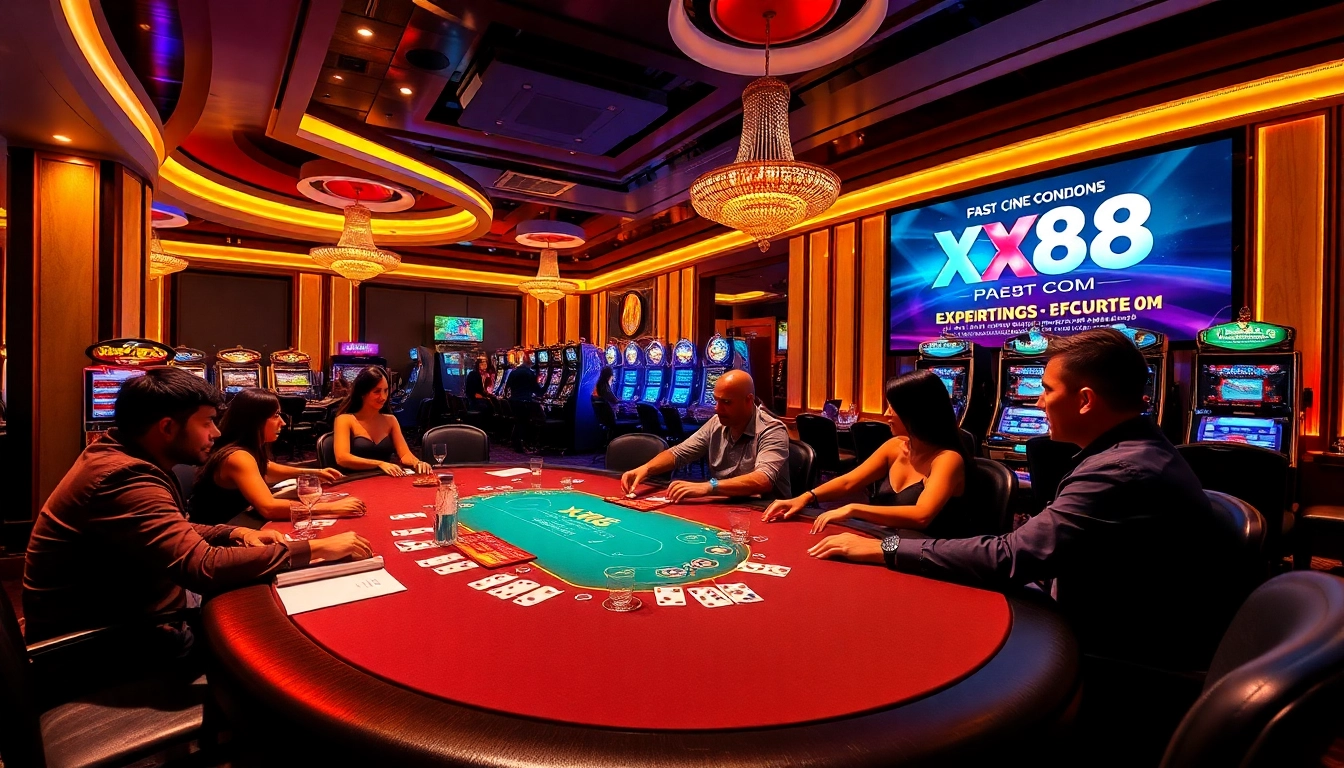 Experience the thrill of winning at XX88 COM's lively casino tables with chips and cards.