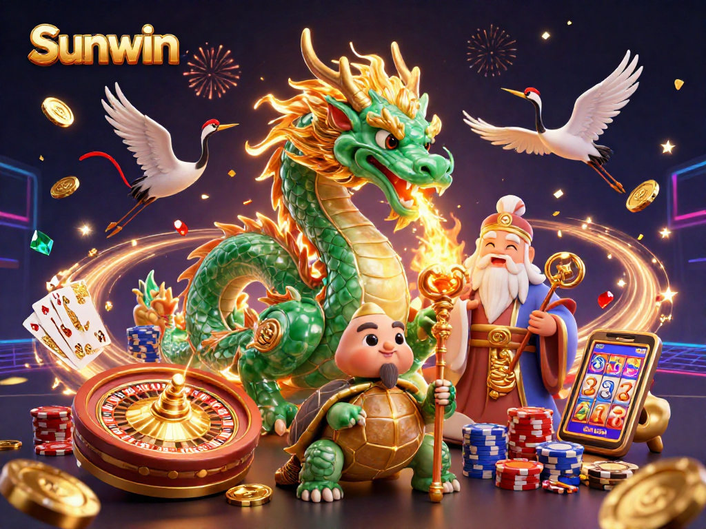 Experience thrilling wins at Sunwin with a jade dragon, lucky cranes, and dynamic gaming elements.