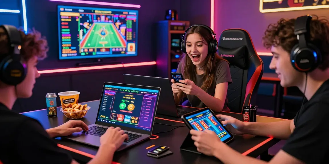 Spannende Paysafe Card Casino-Szene mit verschiedenen Spielern, die Online-Gaming genießen, und einer lebhaften Atmosphäre sowie nahtlosen Einzahlungen.