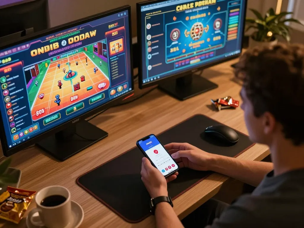 Experience online casino gaming with mb668 as a player engages at home using multiple screens
