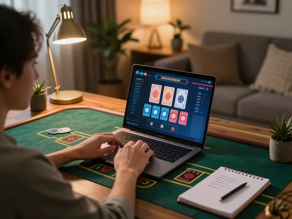 RR88 player engaging in live baccarat with professional dealer on a sleek laptop.