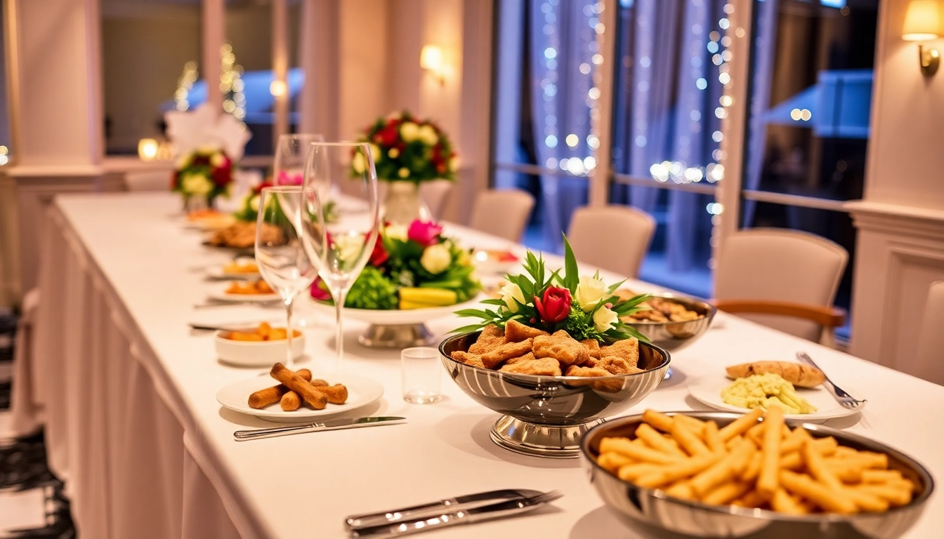 Subtiles Buffet-Arrangement für Partyservice mit köstlichen Speisen, perfekt für jede Feier.