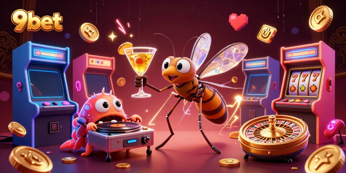 Experience the excitement of 9bet with a vibrant casino-themed illustration featuring gaming elements and characters.