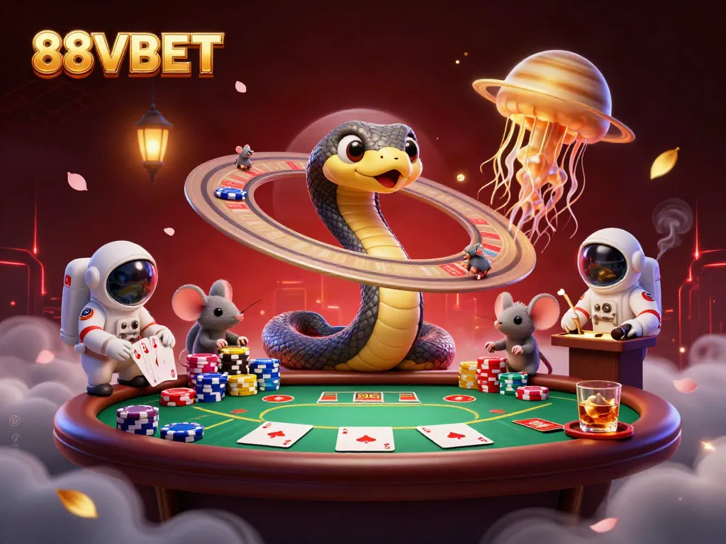 Bet with tiny astronaut mice on a cosmic roulette with 88VBET elements and vibrant atmosphere.