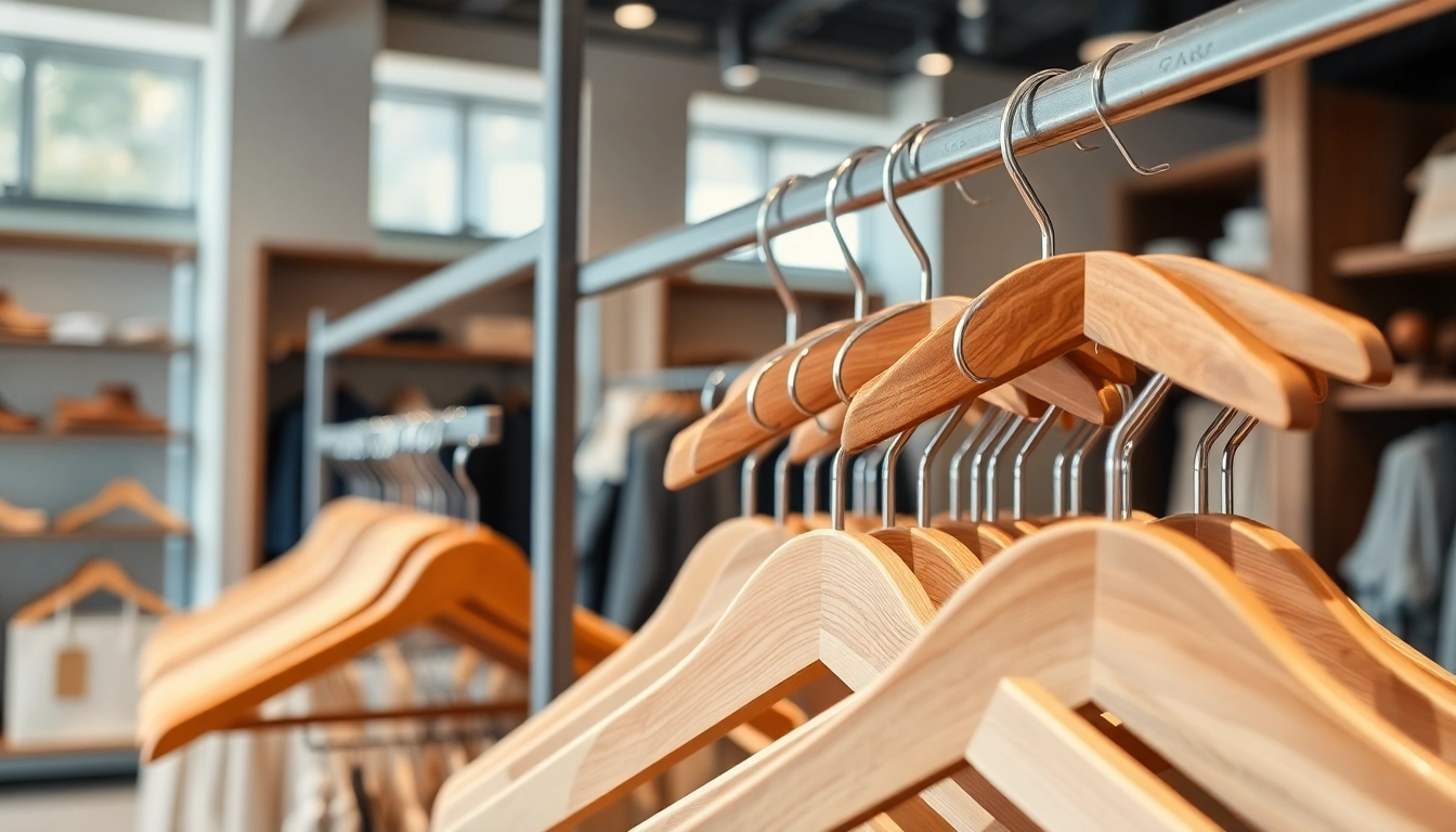 Kleiderbügel Großhändler showcasing premium wooden hangers for optimal garment care.