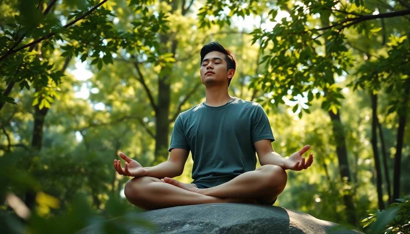 Enhancing emotional wellbeing through meditation in a tranquil natural setting.